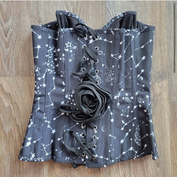 Corset Story Astronomy Black Overbust Cotton Corset Size 28" fits 36A B or C - Picture 3 of 6